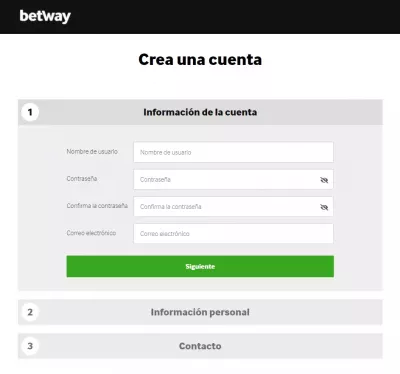 Formulario de registro Betway Chile