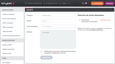 TonyBet Formulario Contacto